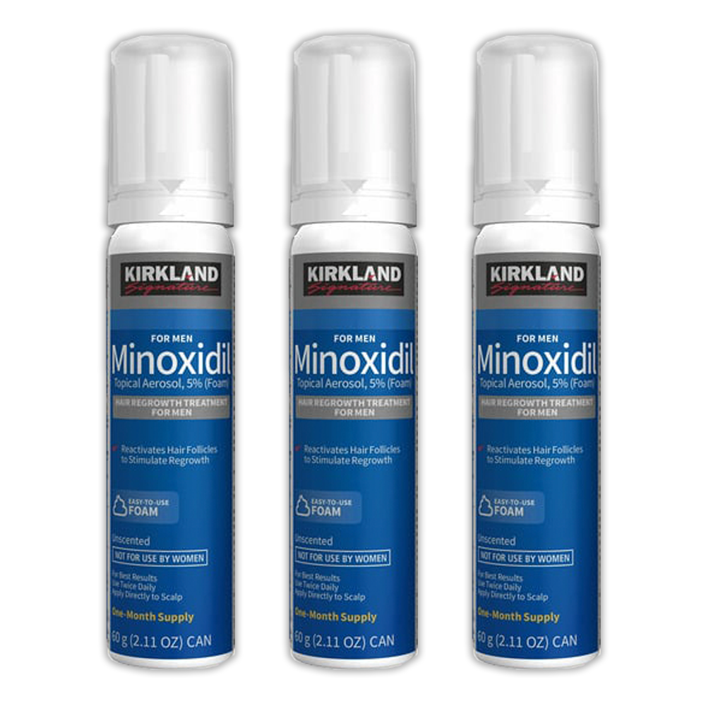 3 bottles of kirkland 5% minoxidil foam for men