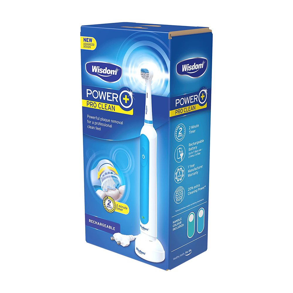 Man using the wisdom power plus pro clean toothbrush