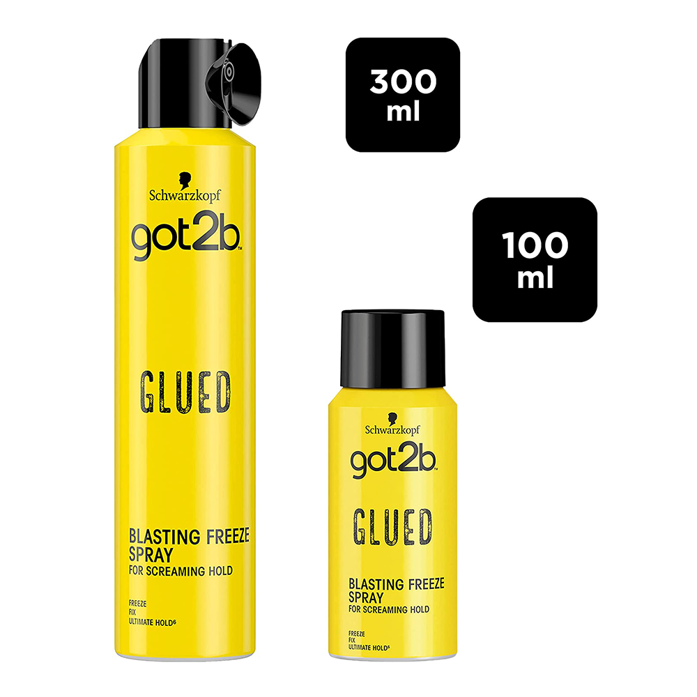 100ml and 300ml bottles of got2b glued blasting freeze spray