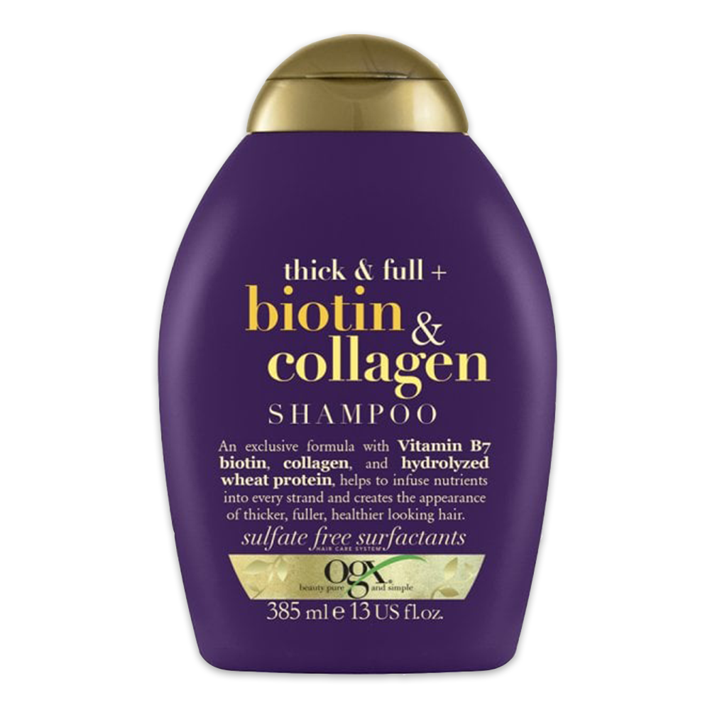 385ml bottle of OGX biotin & collagen shampoo